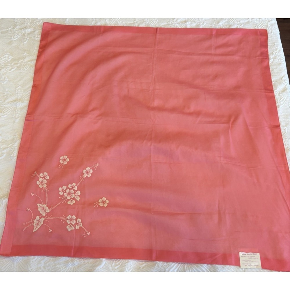 Floral Pink Scarf Made in Madeira,‎ Portugal 25.5" x 26" NEW Funchal Hand Made